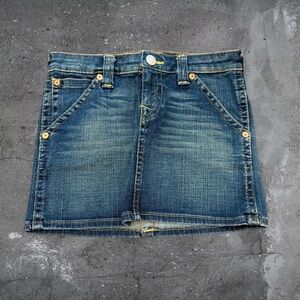 True Religion Micro Mini Denim Skirt Y2K Low Rise Bratz McBling XS XXS